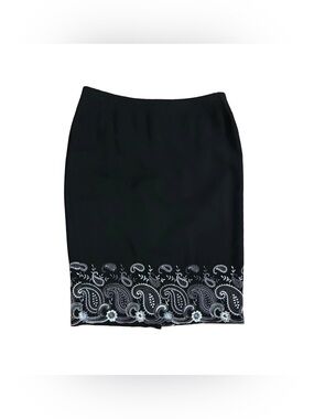 Vintage Searle Black Embroidered Paisley Pencil Skirt | Size 10